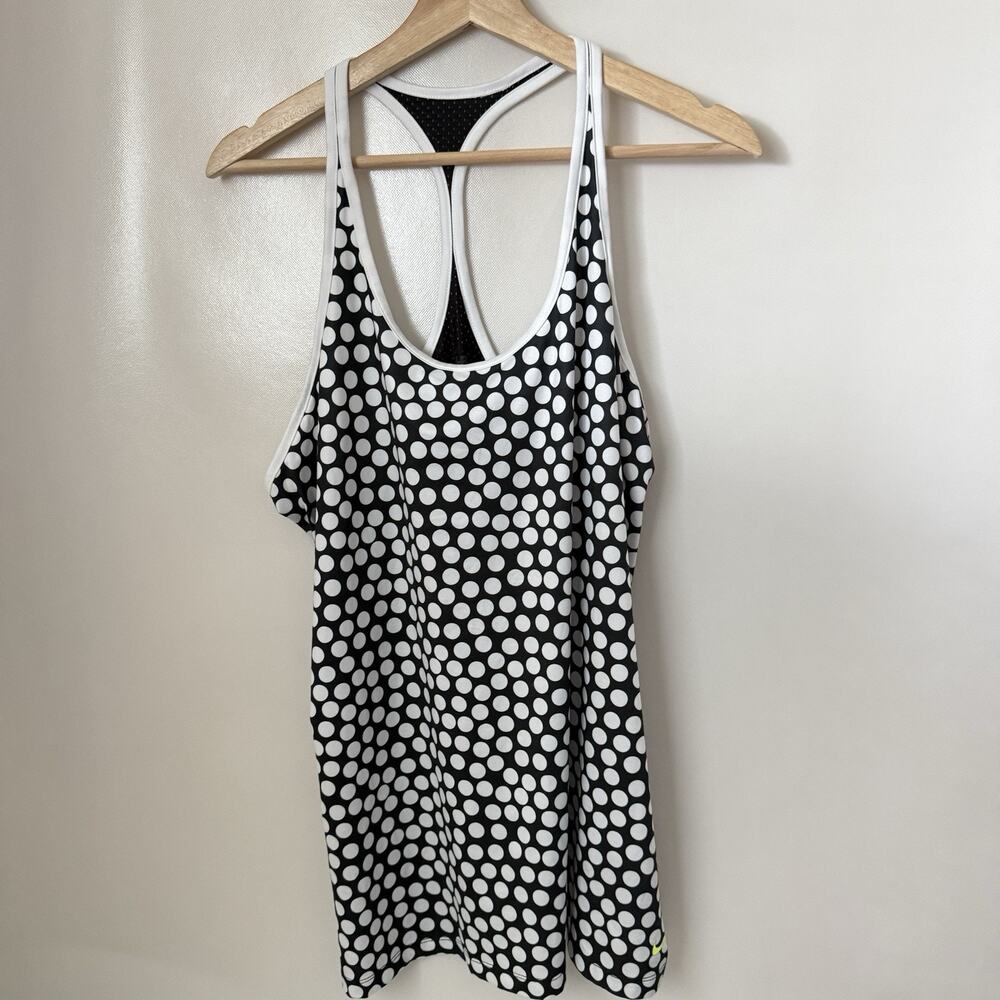 Nike Black White Polka Dot Get Fit Mesh Racerback Dri-Fit Gym Running Tank XL